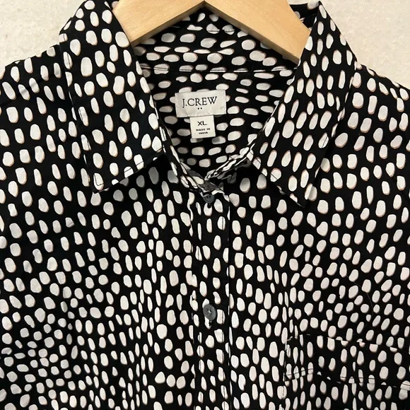 J Crew Black and White Polka Dot Cotton Button-Up Shirt XL - Picture 2 of 8